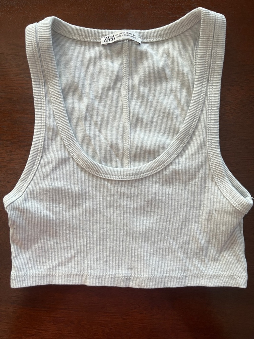 ZARA Ribbed Scoop Neck Crop Top in Light Gray